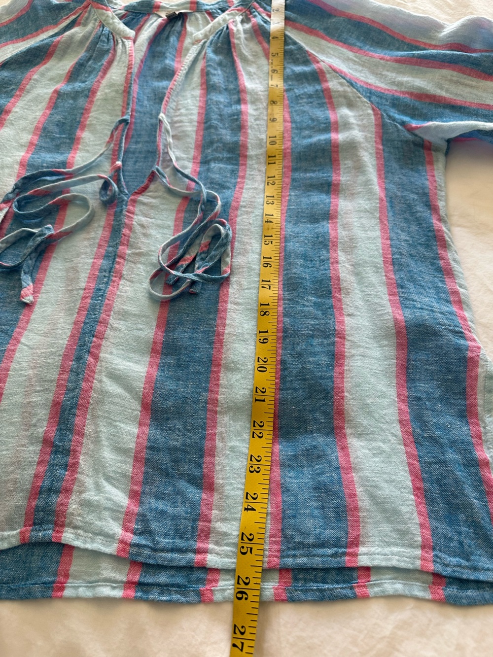 Rails tie-front linen top in blue and pink, size large - Picture 9 of 13